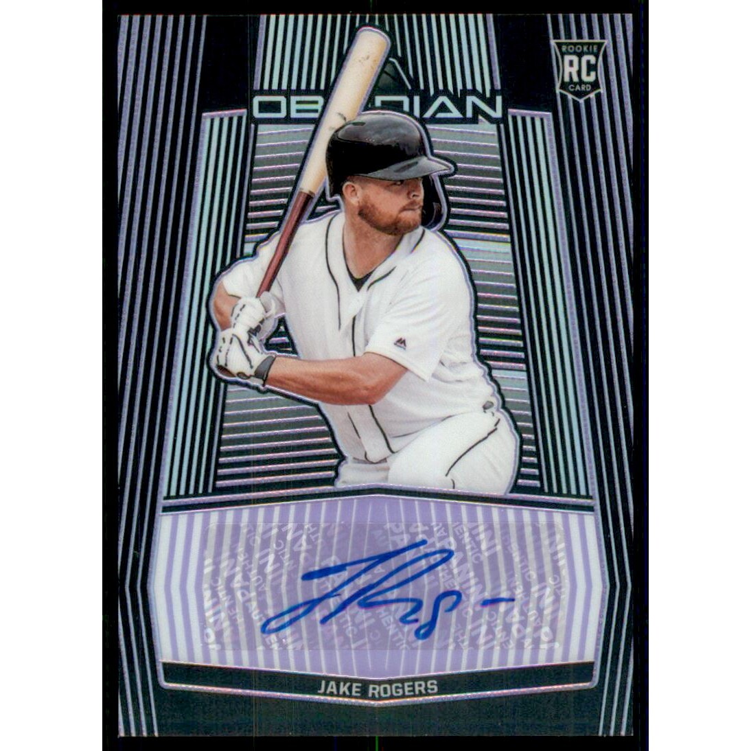 2020 Panini Obsidian Autographs Electric Etch Purple #34 Jake Rogers/49. rookie card picture