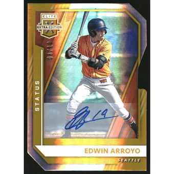 2021 Elite Extra Edition Signatures Status Die Cut Gold #48 Edwin Arroyo