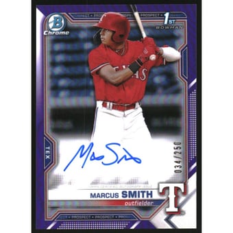 2021 Bowman Chrome Prospect Autographs Purple Refractors #CPAMS Marcus Smith