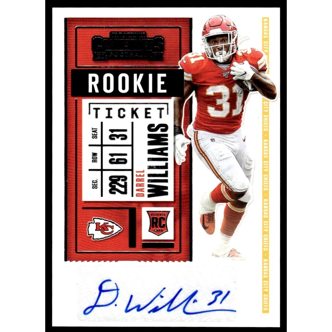 2020 Panini Contenders #222 Darrel Williams AU RC. rookie card picture