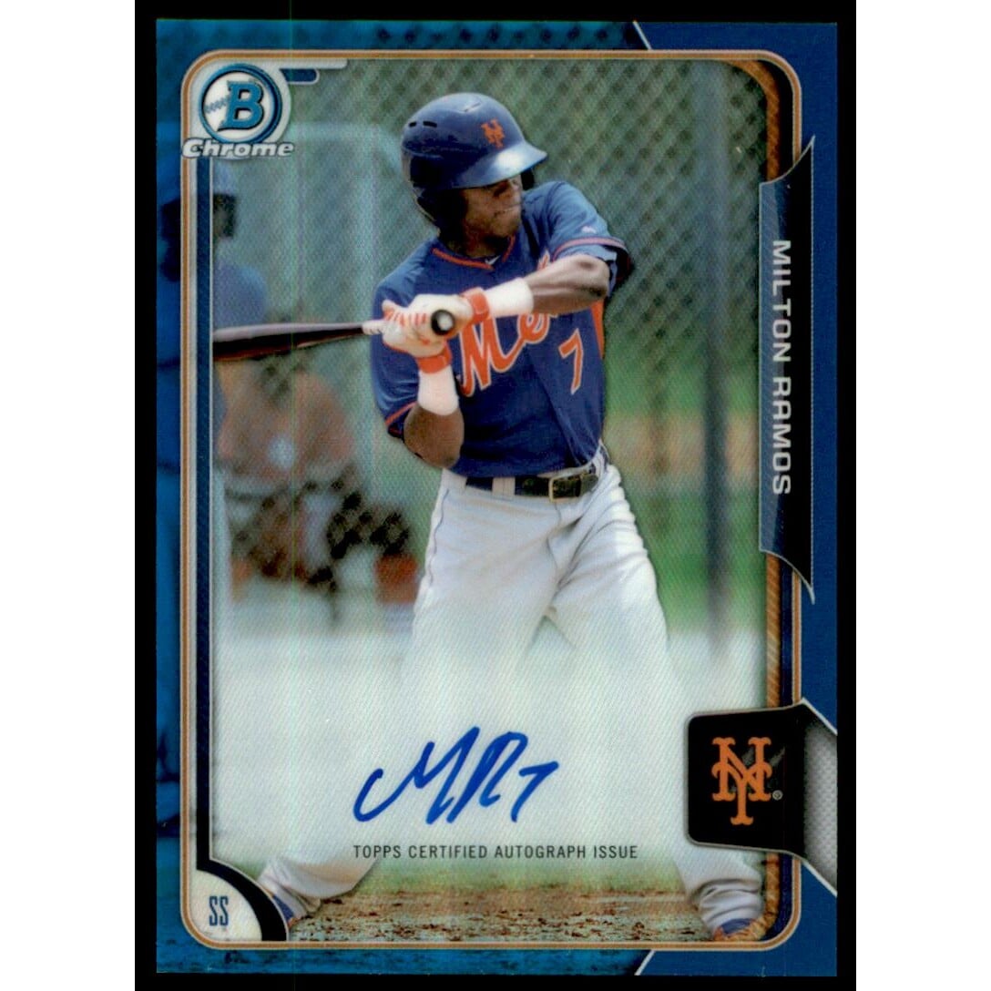 2015 Bowman Chrome Prospect Autographs Blue Refractors #BCAPMRA Milton Ramos. rookie card picture