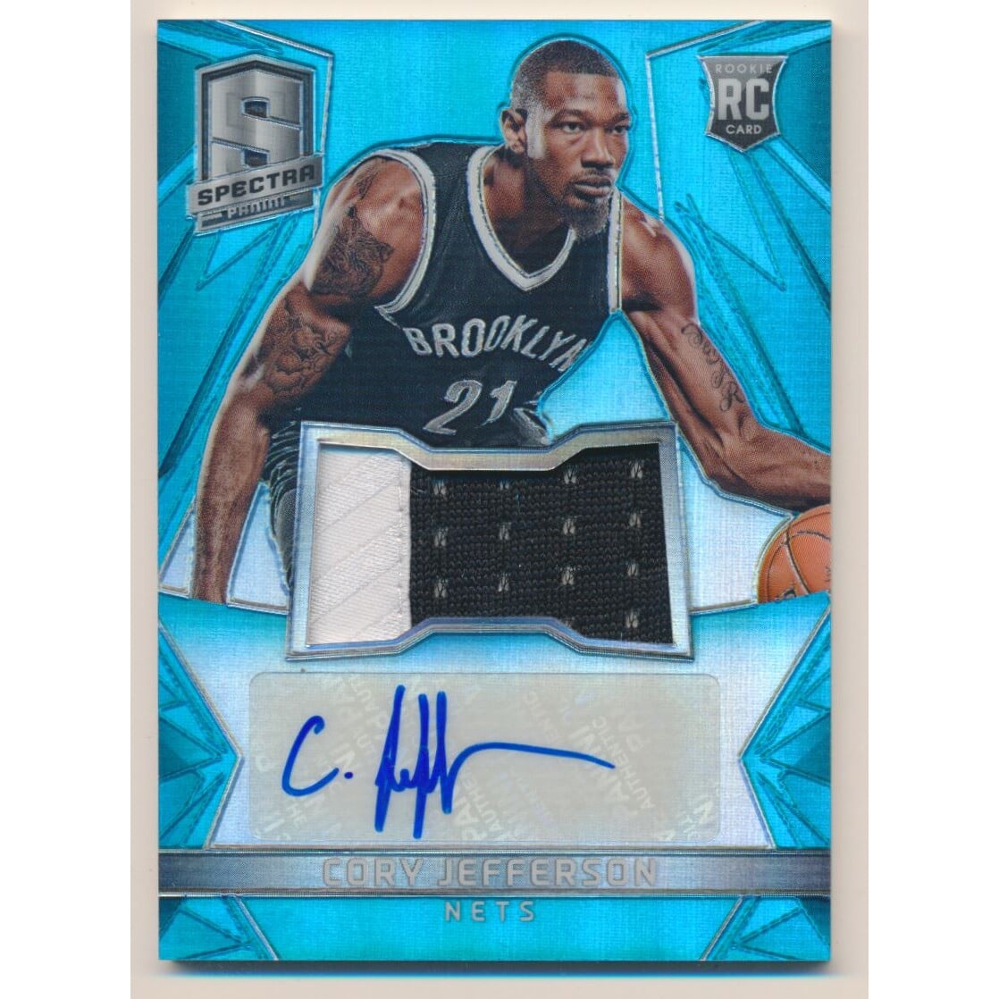 2014-15 Panini Spectra Prizms Blue #131 Cory Jefferson JSY AU. rookie card picture