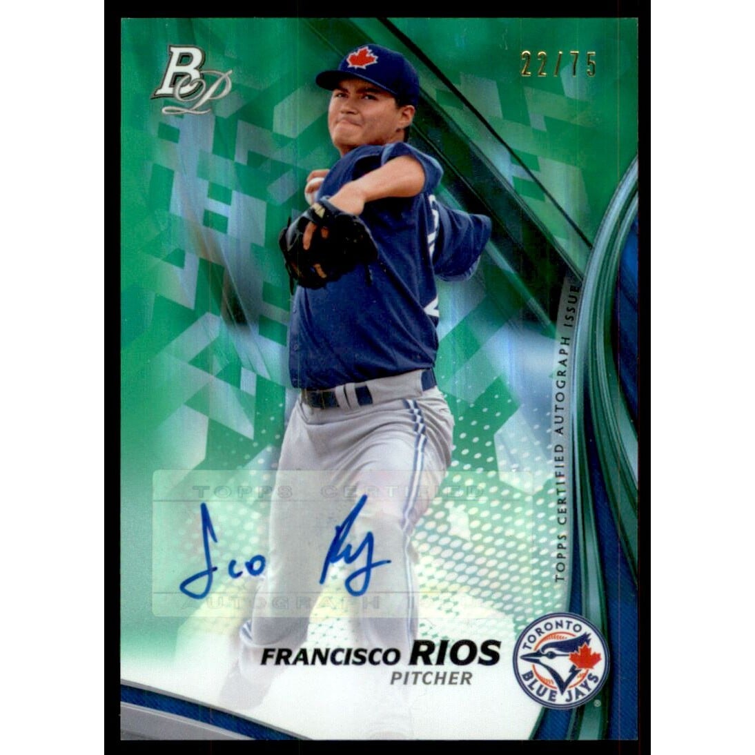 2017 Bowman Platinum Top Prospects Autographs Green #TPFRI Francisco Rios. rookie card picture