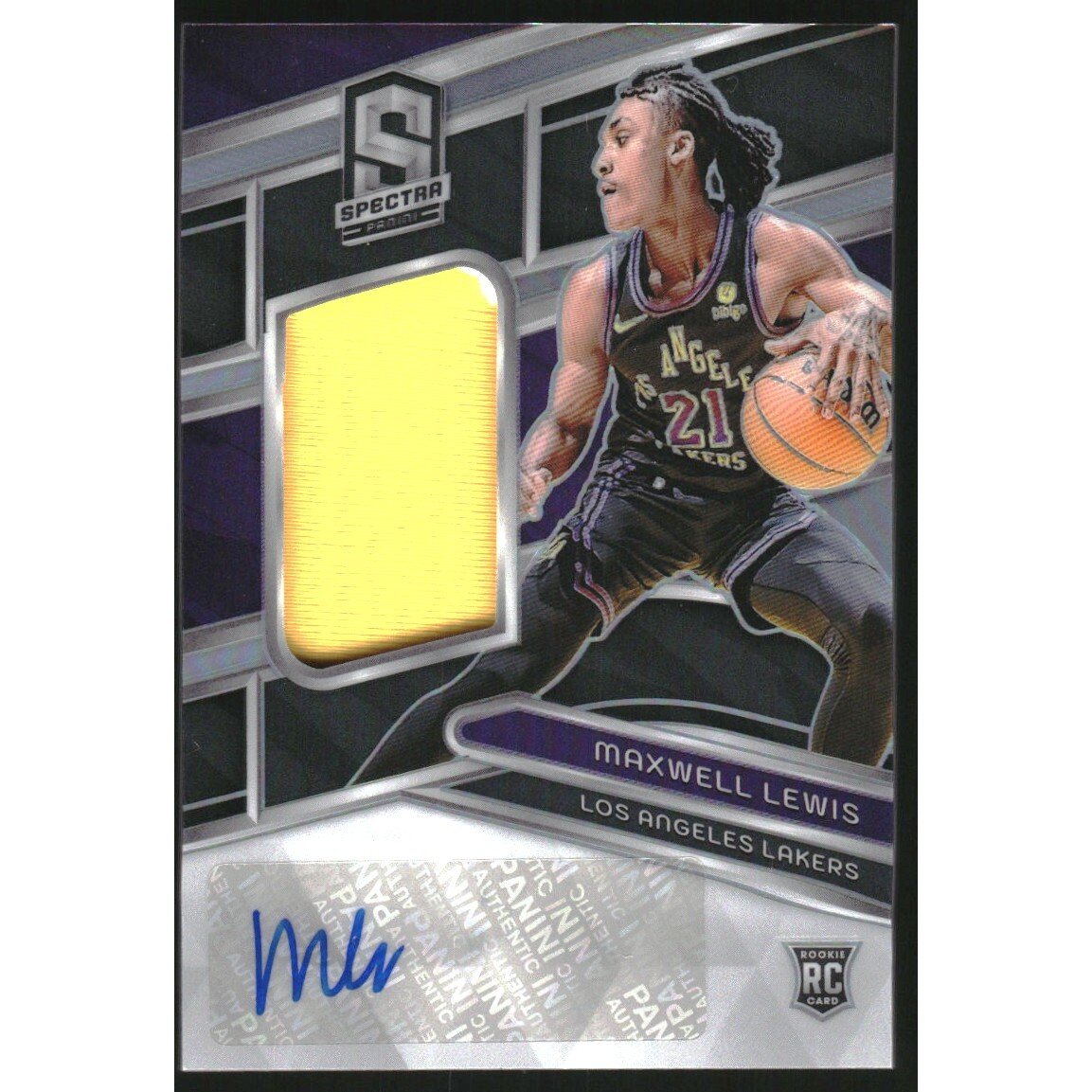 2023-24 Panini Spectra #228 Maxwell Lewis JSY AU RC/199. rookie card picture