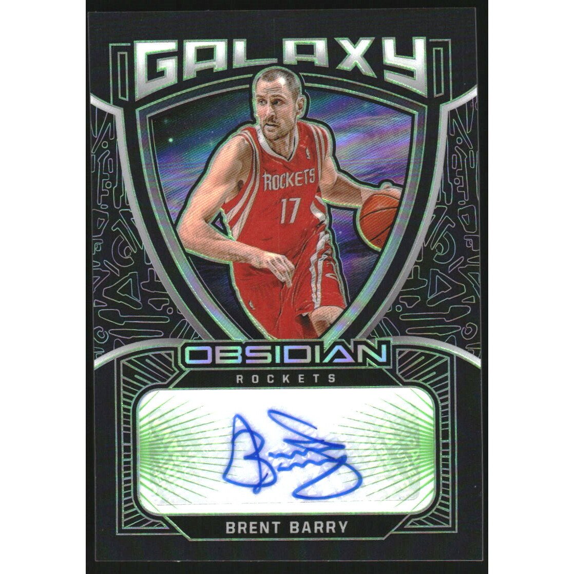 2020-21 Panini Obsidian Galaxy Autographs Electric Etch Green #24 Brent Barry/25. rookie card picture