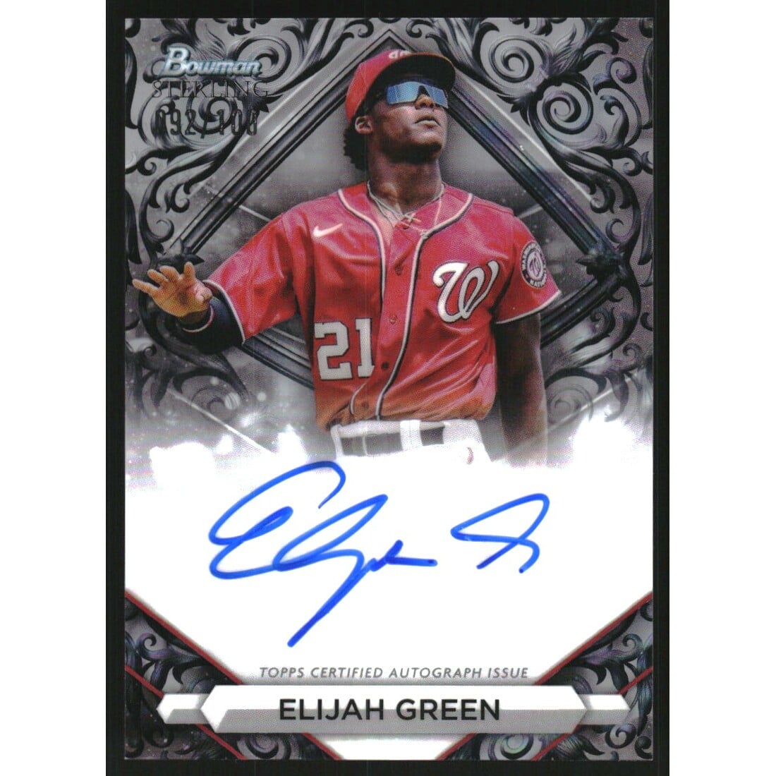 2023 Bowman Sterling Prospect Autographs Sterling Silver Refractors #PAEG Elijah Green. rookie card picture