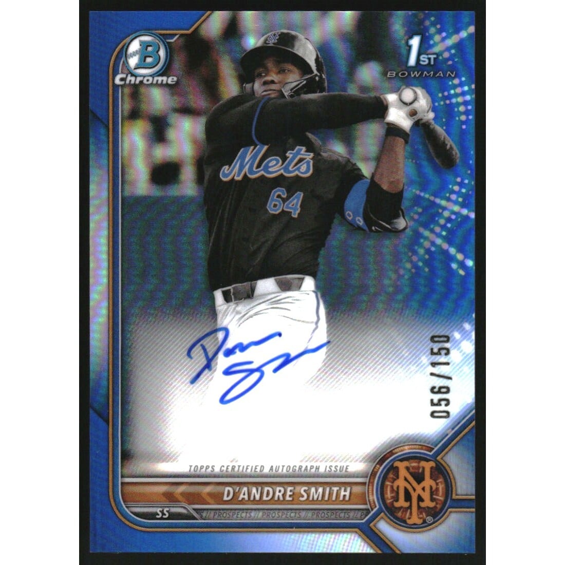 2022 Bowman Chrome Draft Autographs Blue Refractors #CDADS D'Andre Smith. rookie card picture