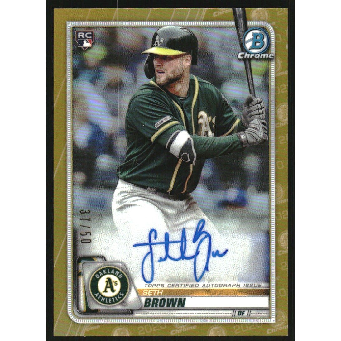 2020 Bowman Chrome Rookie Autographs Gold Refractors #CRASB Seth Brown. rookie card picture