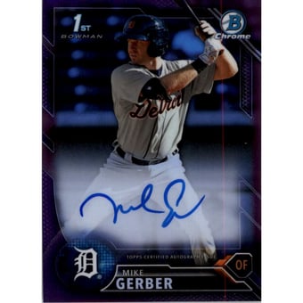 2016 Bowman Chrome Prospect Autographs Purple Refractors #BCAPMG Mike Gerber