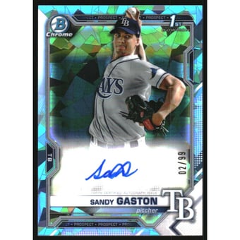 2021 Bowman Chrome Sapphire Prospect Autographs Aqua Refractors #BSPASG Sandy Gaston