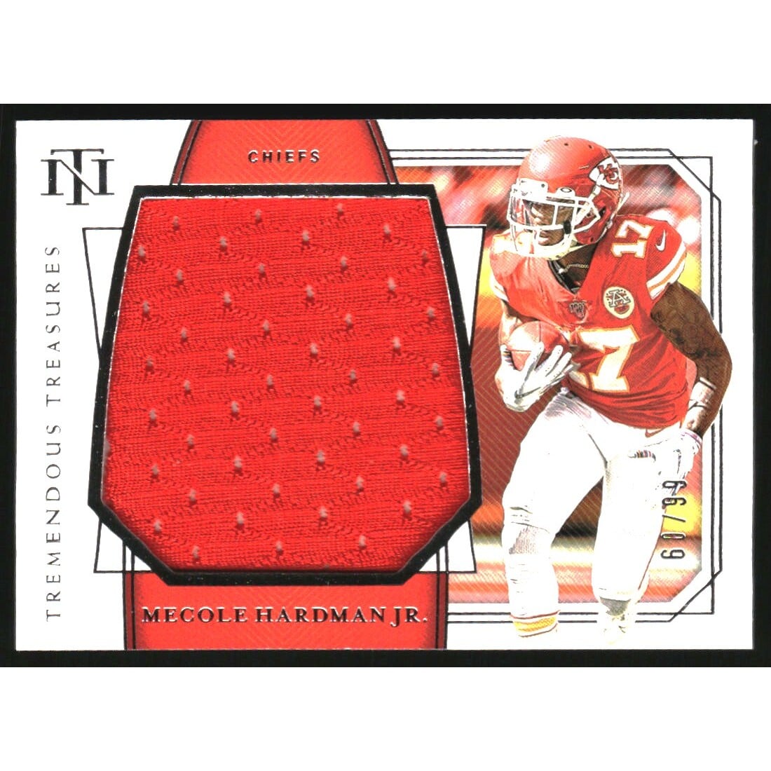 2019 Panini National Treasures Tremendous Treasures Rookie Materials #13 Mecole Hardman Jr.. rookie card picture