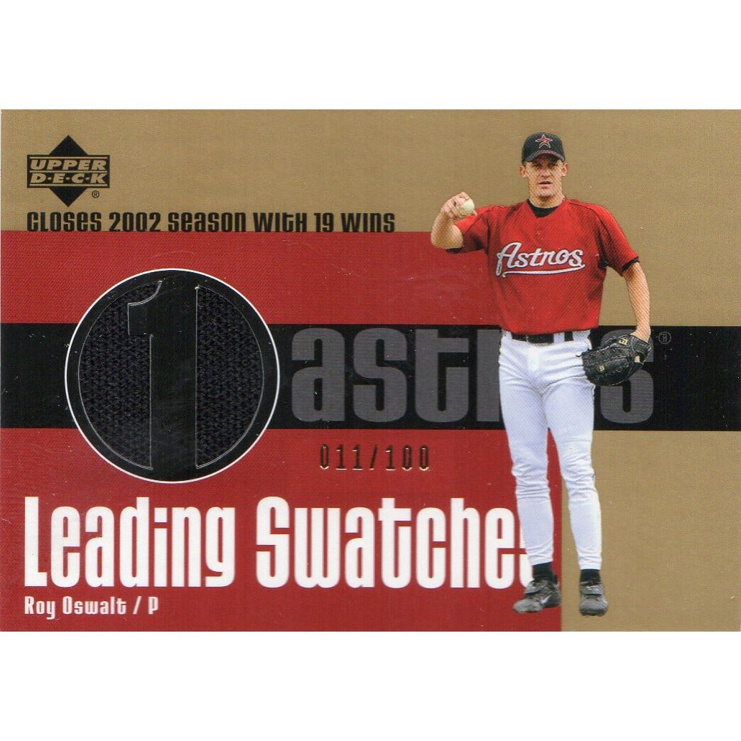 2003 Upper Deck Leading Swatches Gold #RO Roy Oswalt WIN. rookie card picture