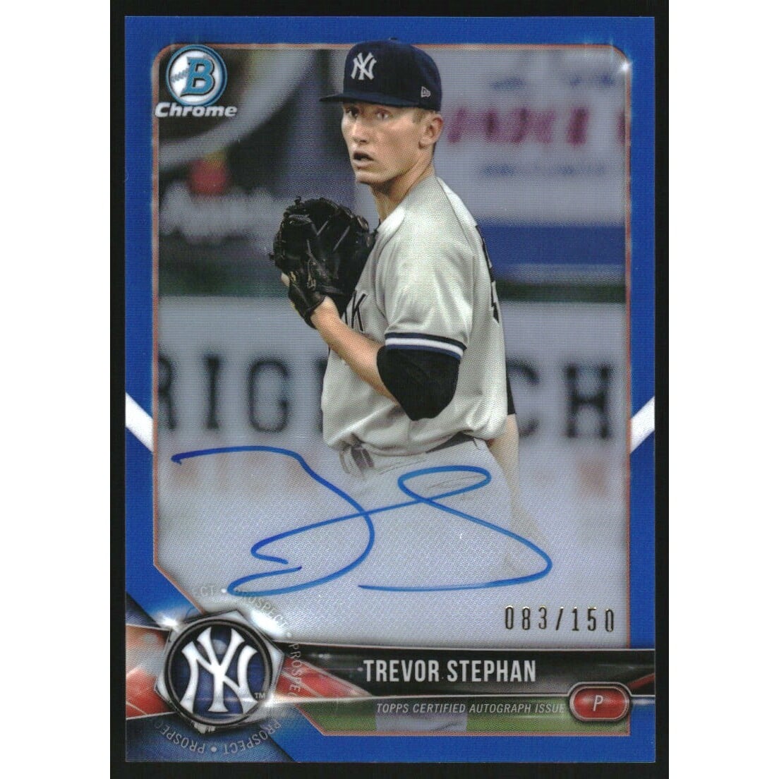 2018 Bowman Chrome Prospect Autographs Blue Refractors #BCPATS Trevor Stephan. rookie card picture