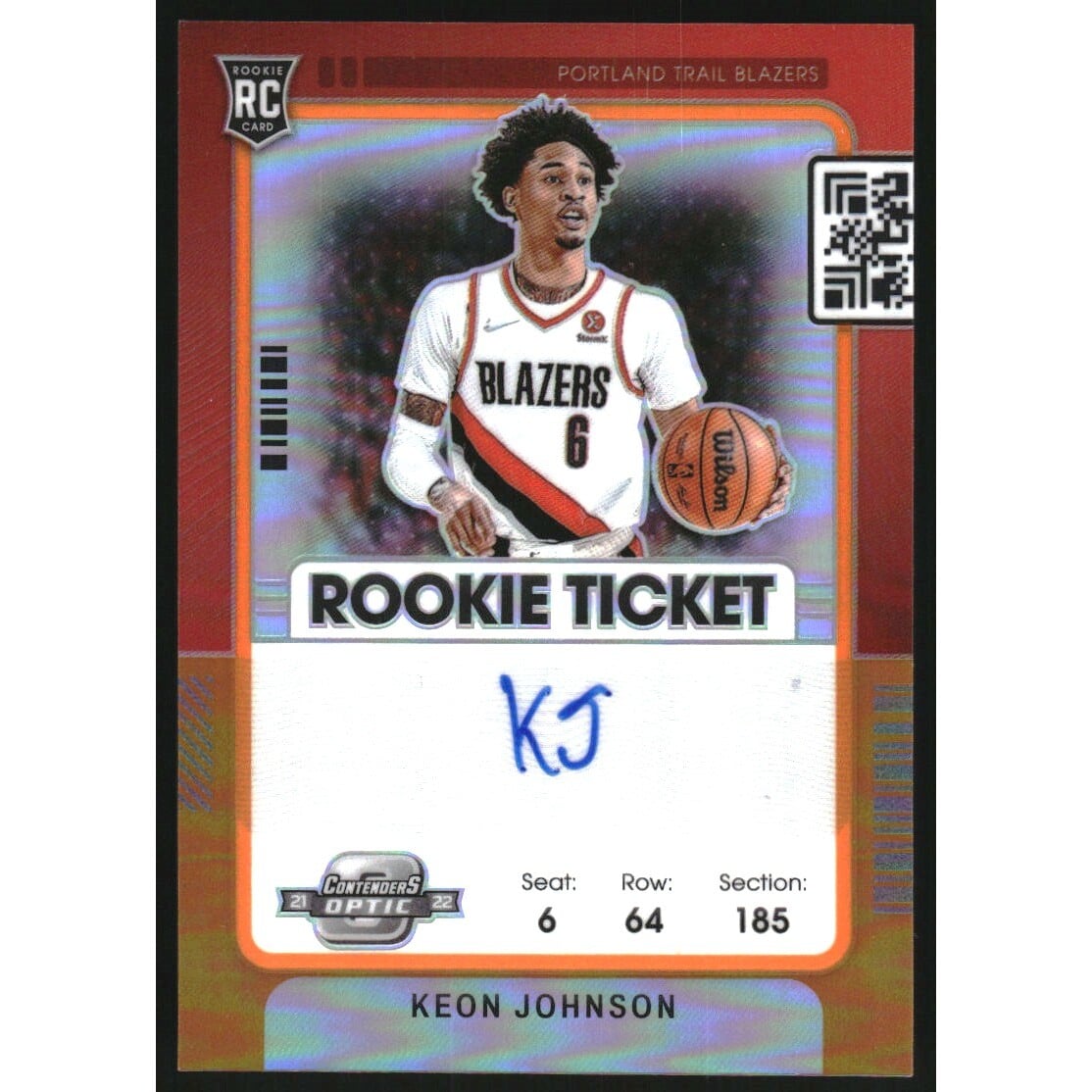 2021-22 Panini Contenders Optic Orange #118 Keon Johnson AU. rookie card picture
