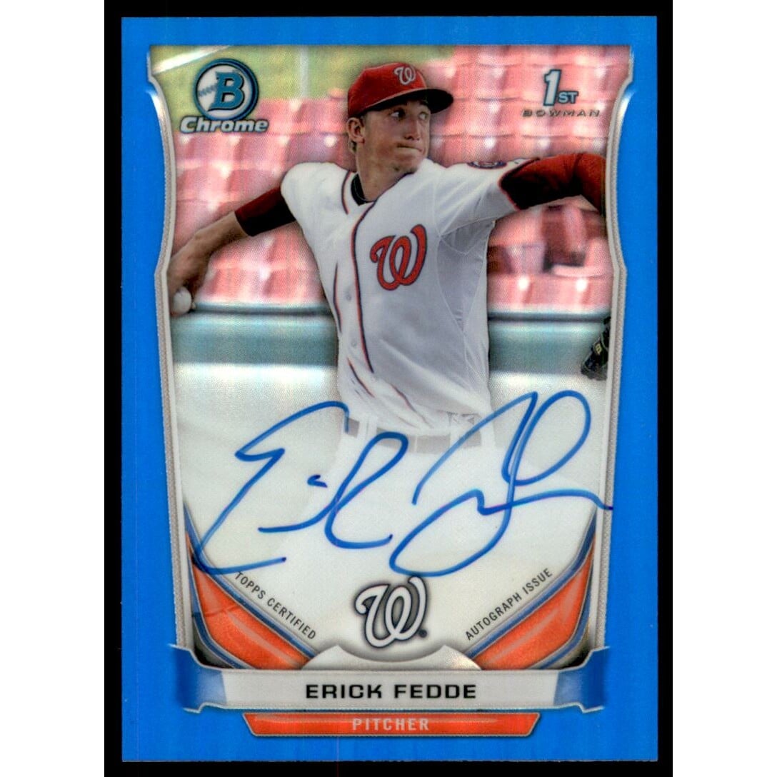 2014 Bowman Chrome Draft Draft Pick Autographs Blue Refractors #BCAEF Erick Fedde. rookie card picture