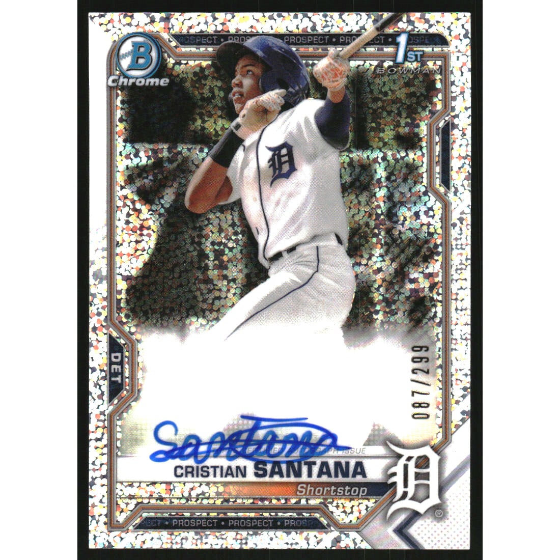 2021 Bowman Chrome Prospect Autographs Speckle Refractors #CPACS Cristian Santana. rookie card picture