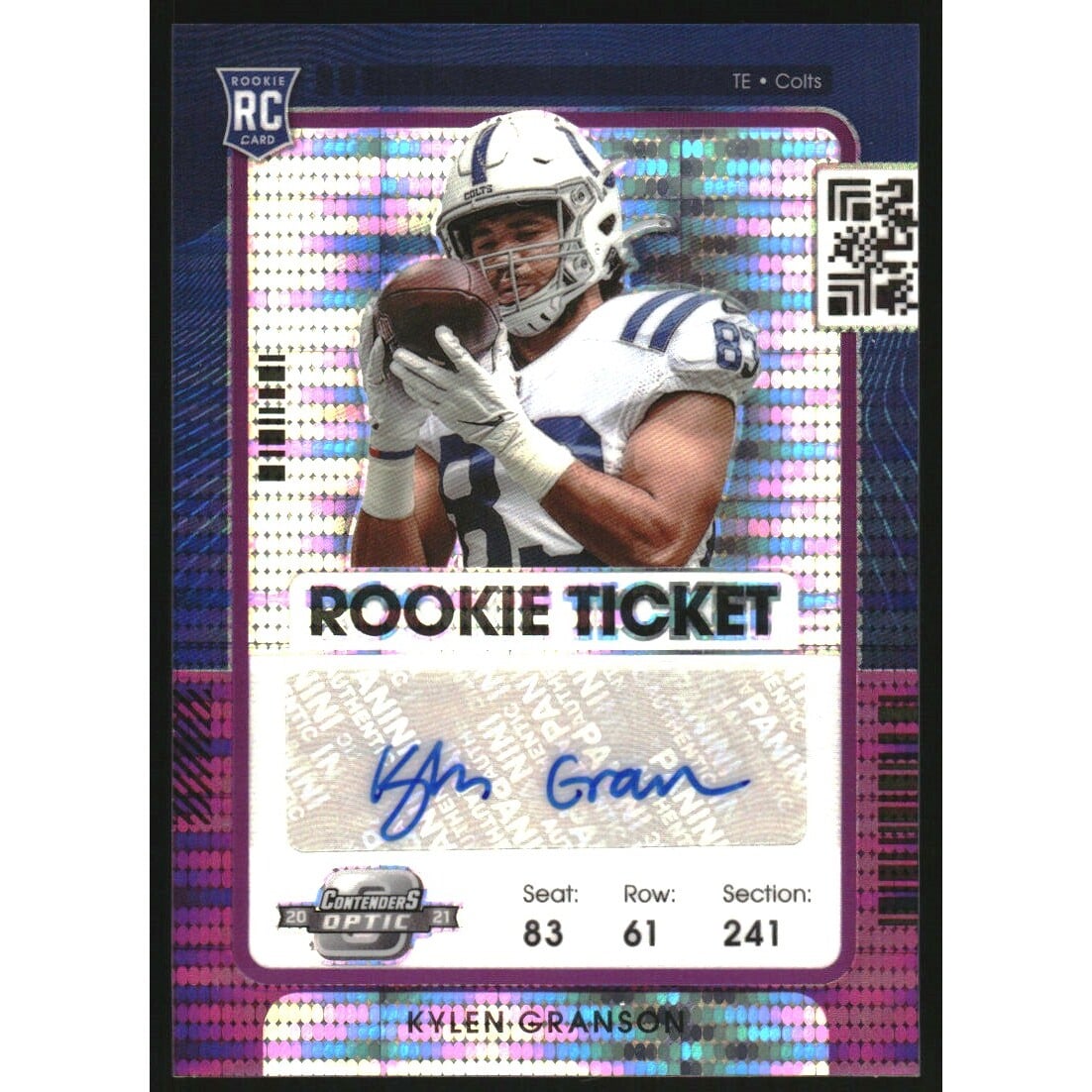 2021 Panini Contenders Optic Purple Pulsar #178 Kylen Granson AU. rookie card picture