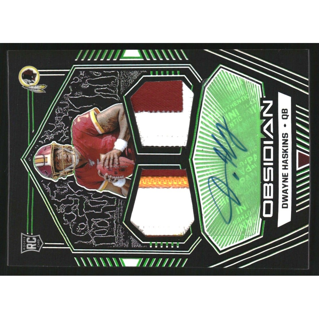 2019 Panini Obsidian Rookie Jersey Ink Electric Etch Green #3 Dwayne Haskins EXCH. rookie card picture
