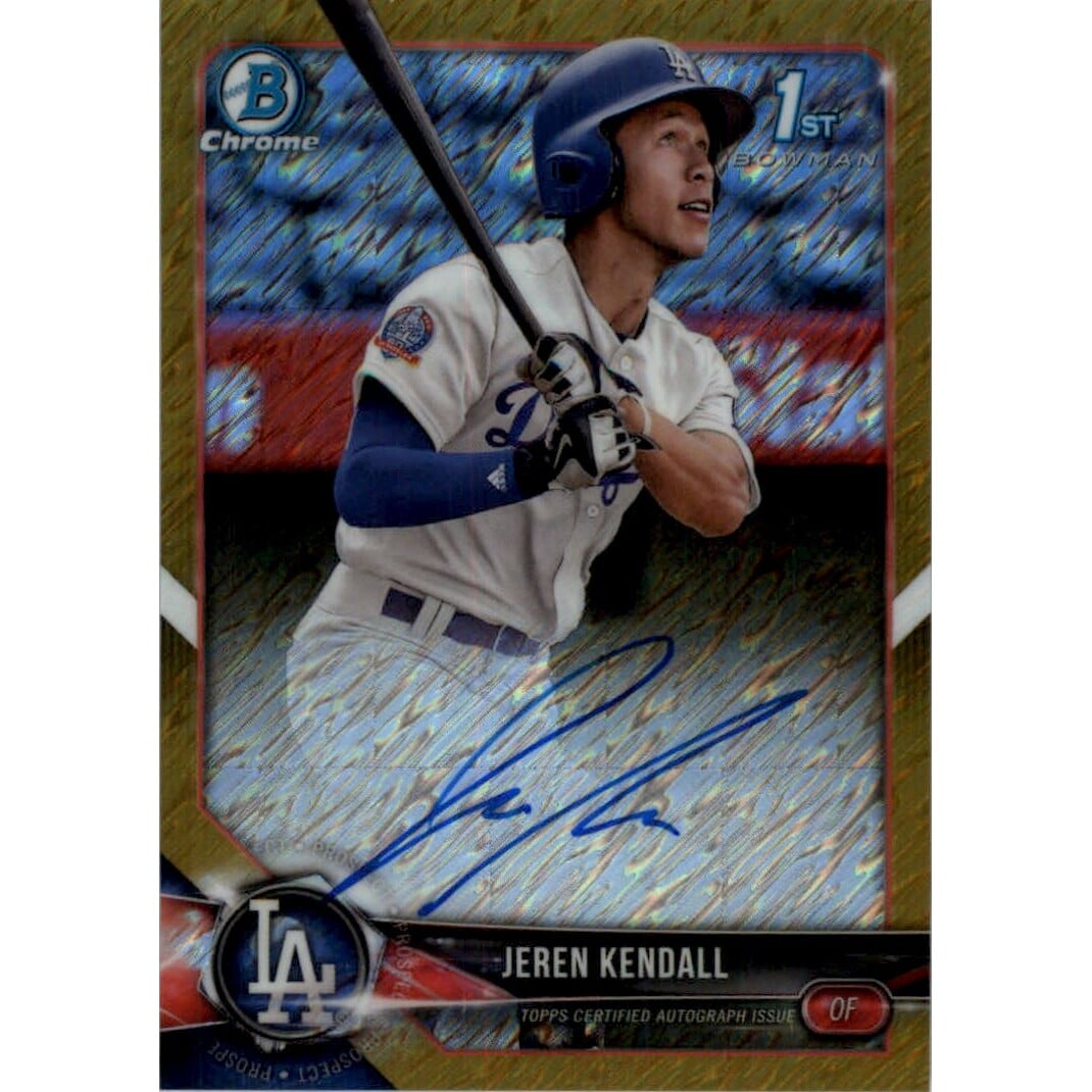 2018 Bowman Chrome Prospect Autographs Gold Shimmer Refractors #CPAJK Jeren Kendall. rookie card picture
