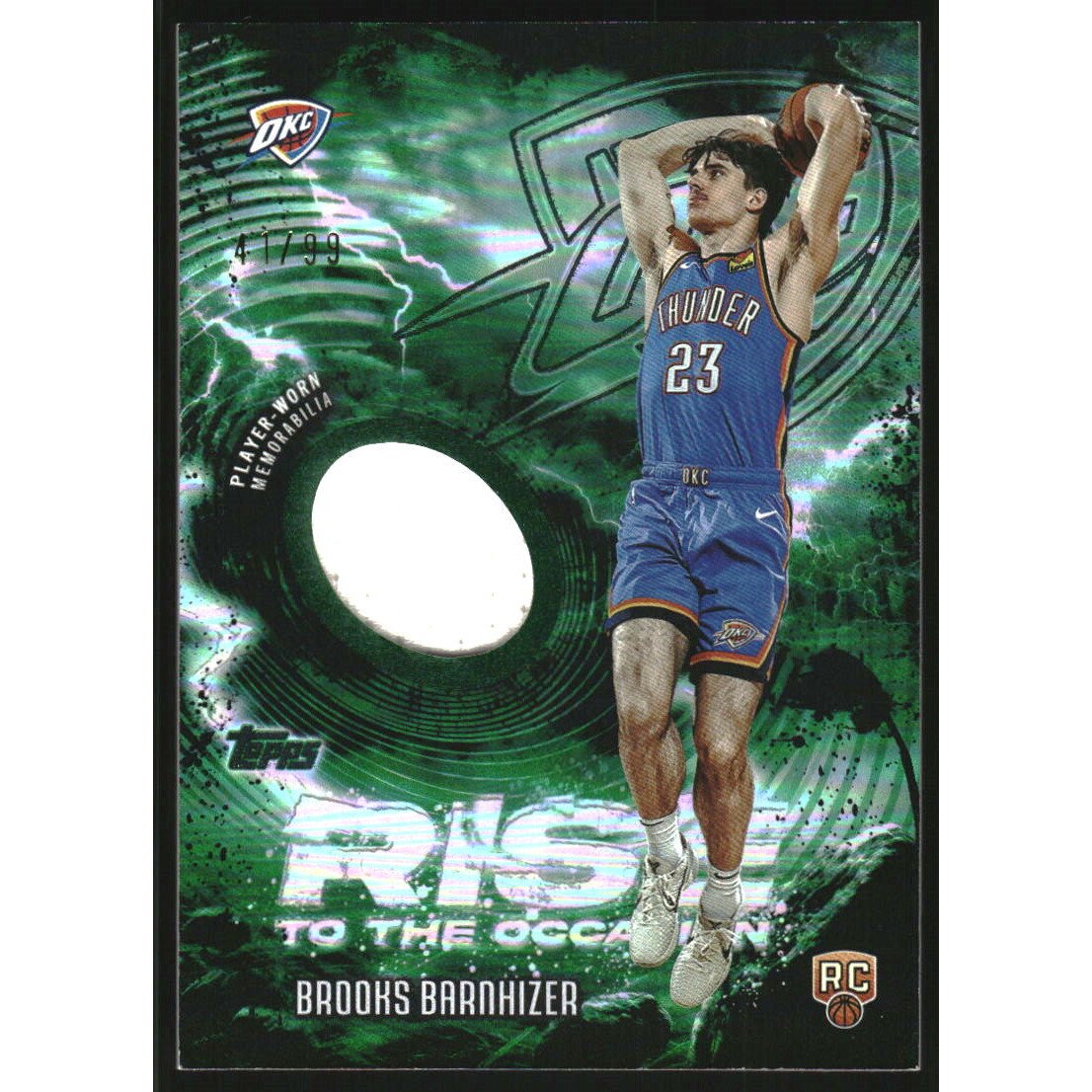 2025-26 Topps Rise to the Occasion Relics Green Rainbow #RTOBB Brooks Barnhizer. rookie card picture