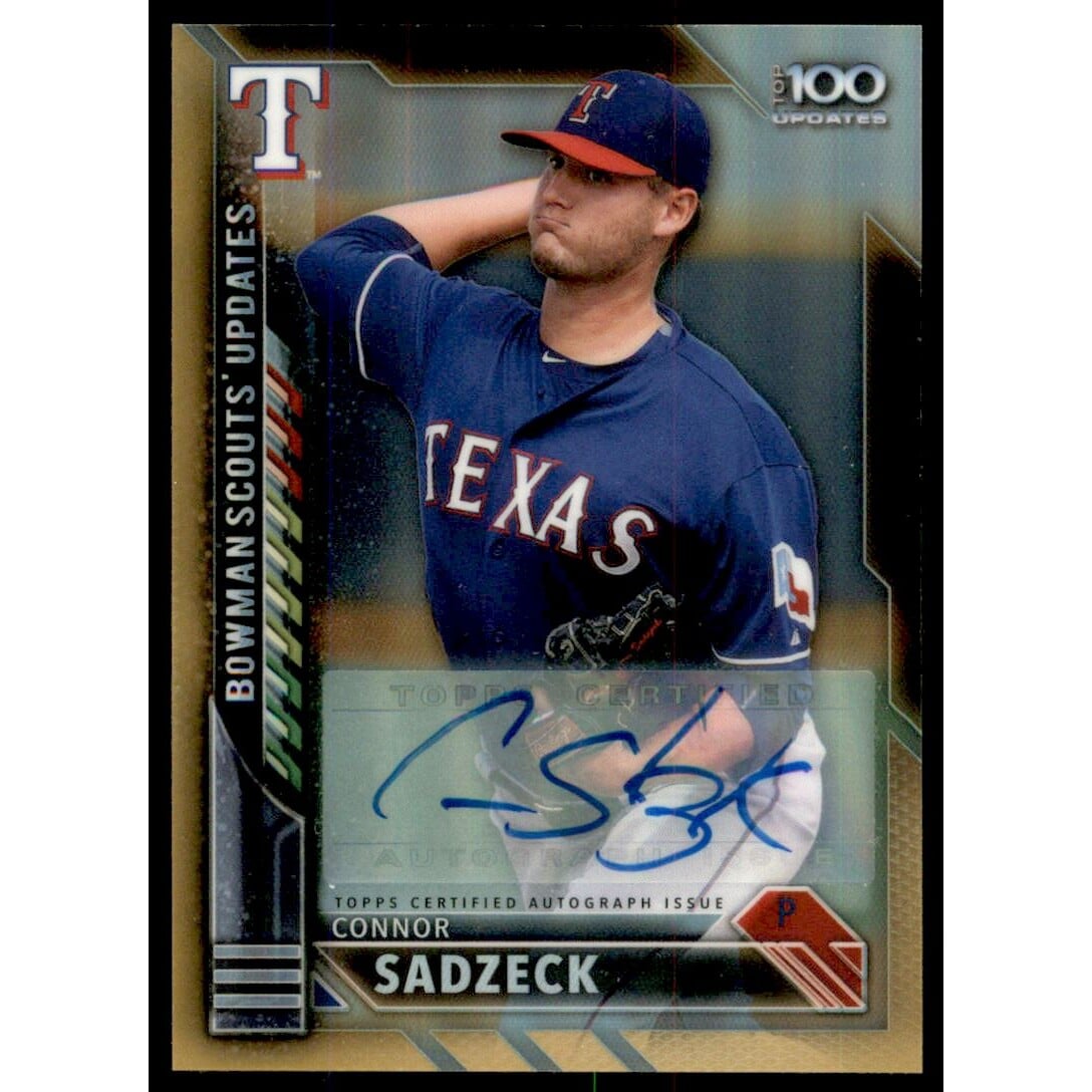 2016 Bowman Chrome Bowman Scouts Updates Autographs Gold Refractors #BSUCS Connor Sadzeck. rookie card picture