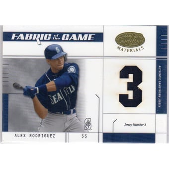 2003 Leaf Certified Materials Fabric of the Game #9JN Alex Rodriguez M's JN/3