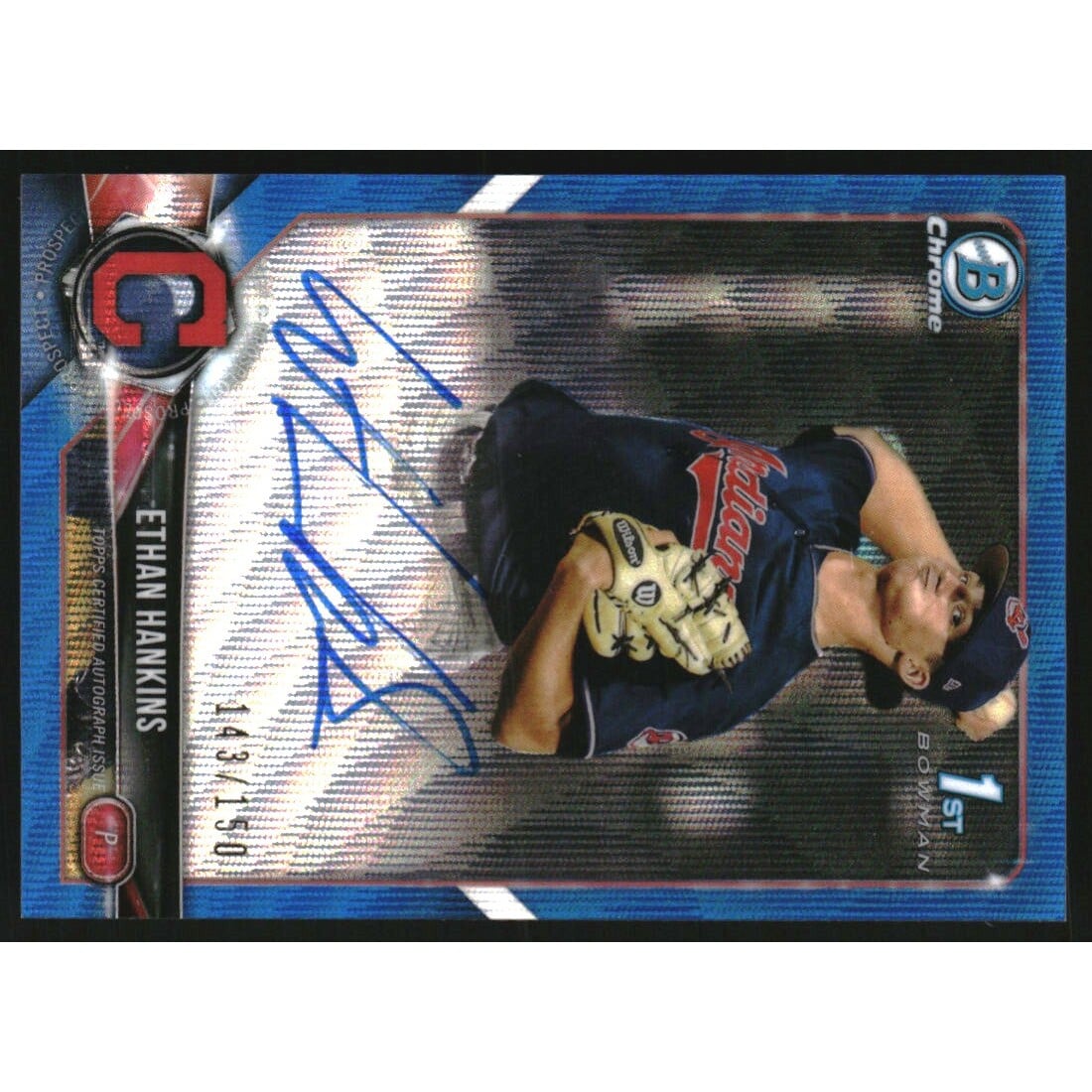 2018 Bowman Chrome Draft Autographs Blue Wave Refractors #CDAEH Ethan Hankins. rookie card picture