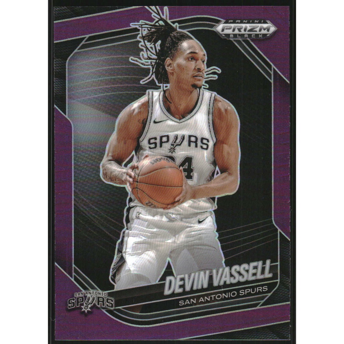 2024-25 Panini Prizm Black Prizms Purple #225 Devin Vassell 2024-25 Panini Prizm Black Prizms Purple #225 Devin Vassell