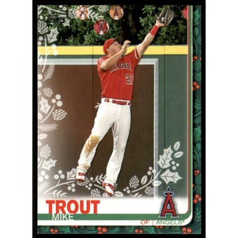 2019 Topps Walmart Holiday Rare Photo Variations #HW31 Mike Trout/Christmas trees behind wall