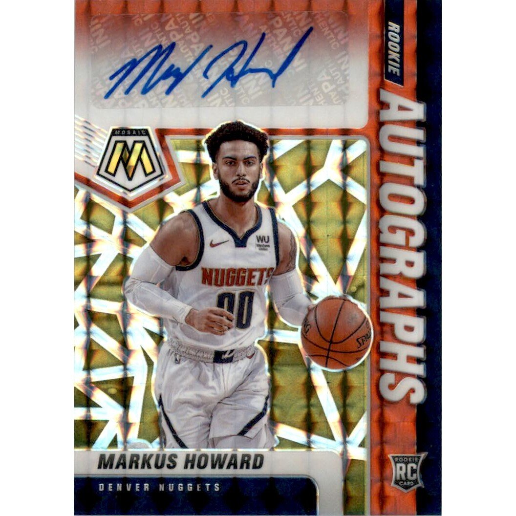 2020-21 Panini Mosaic Rookie Autographs Mosaic Choice Fusion Red and Yellow #3 Markus Howard. rookie card picture