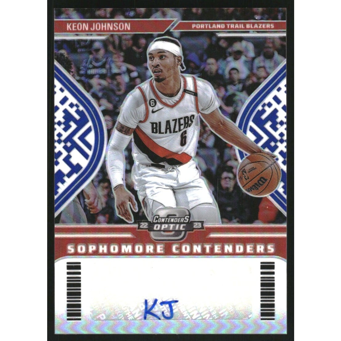 2022-23 Panini Contenders Optic Sophomore Contenders Autographs Blue #10 Keon Johnson/75. rookie card picture