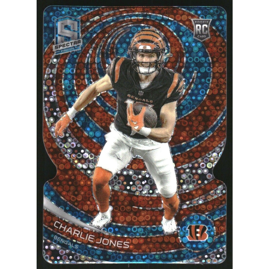 2023 Panini Spectra Neon Blue Die Cut #172 Charlie Jones. rookie card picture