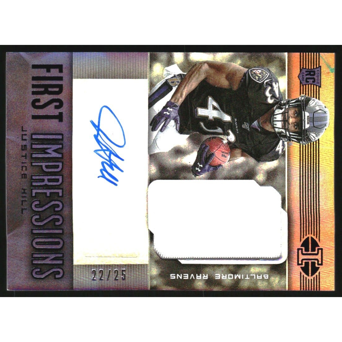 2019 Panini Illusions Trophy Collection Black #125 Justice Hill JSY AU/25. rookie card picture