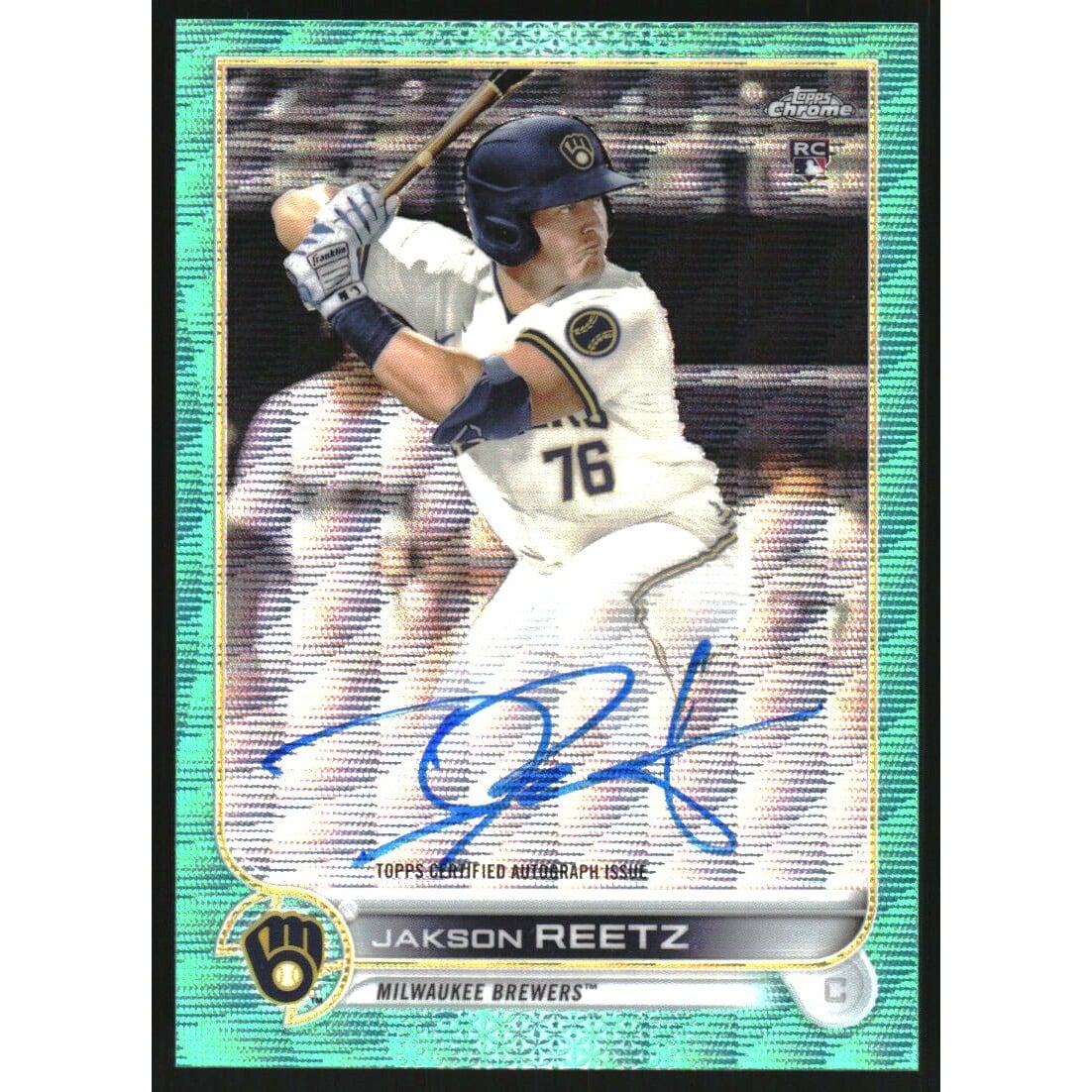 2022 Topps Chrome Rookie Autographs Aqua Wave Refractors #RAJRE Jakson Reetz. rookie card picture