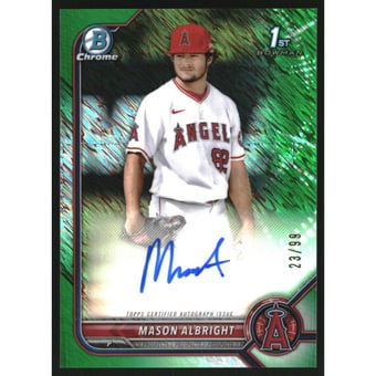 2022 Bowman Chrome Prospect Autographs Green Shimmer Refractors #CPAMA Mason Albright