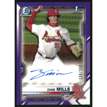 2021 Bowman Chrome Draft Autographs Purple Refractors #CDAZM Zane Mills