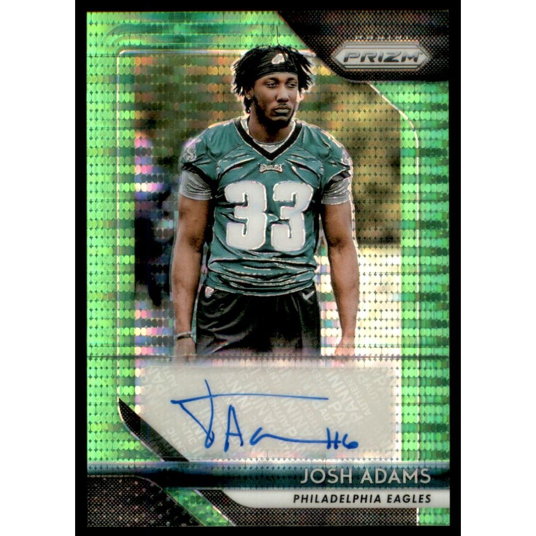 2018 Panini Prizm Rookie Autographs Prizms Neon Green Pulsar #96 Josh Adams. rookie card picture