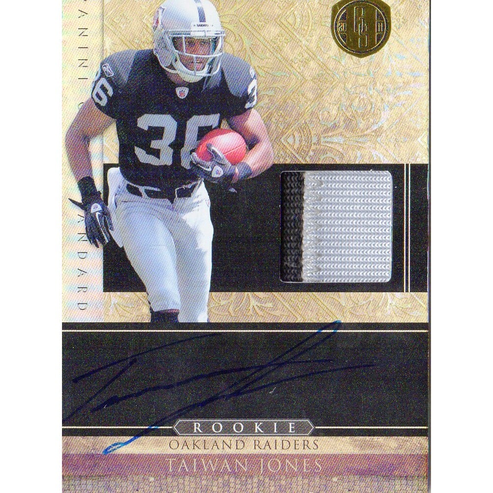 2011 Panini Gold Standard #283 Taiwan Jones JSY AU/525 RC. rookie card picture