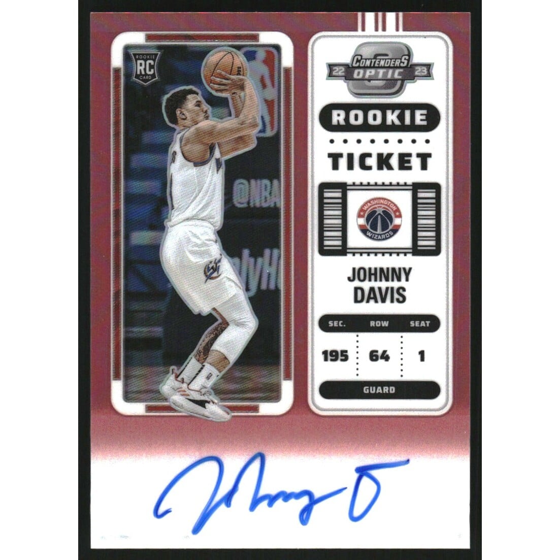 2022-23 Panini Contenders Optic Red #107 Johnny Davis AU. rookie card picture