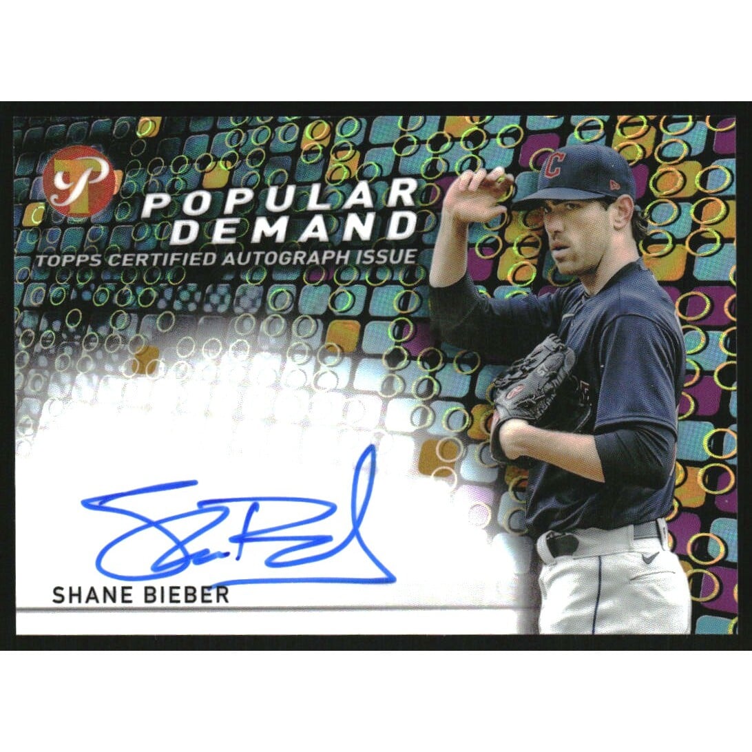 2022 Topps Pristine Popular Demand Autographs Gold Refractors #PDASB Shane Bieber. rookie card picture