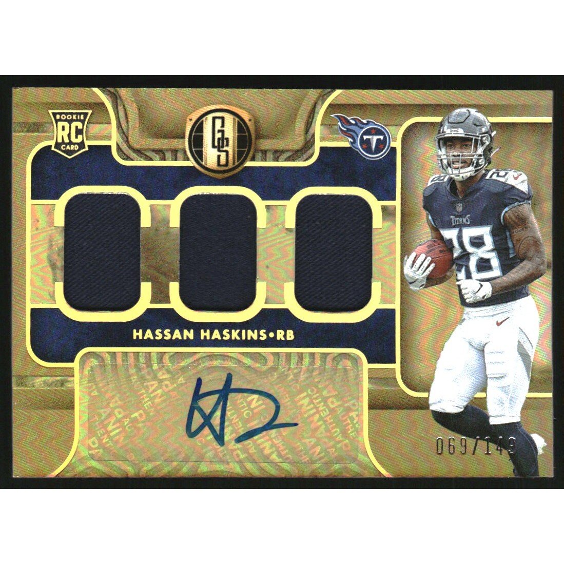 2022 Panini Gold Standard #299 Hassan Haskins JSY AU/149. rookie card picture