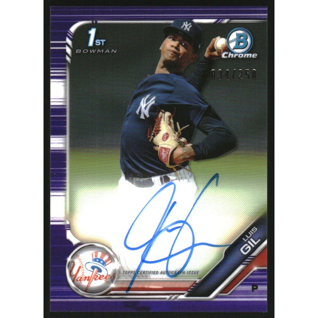2019 Bowman Chrome Prospect Autographs Purple Refractors #CPALGI Luis Gil. rookie card picture