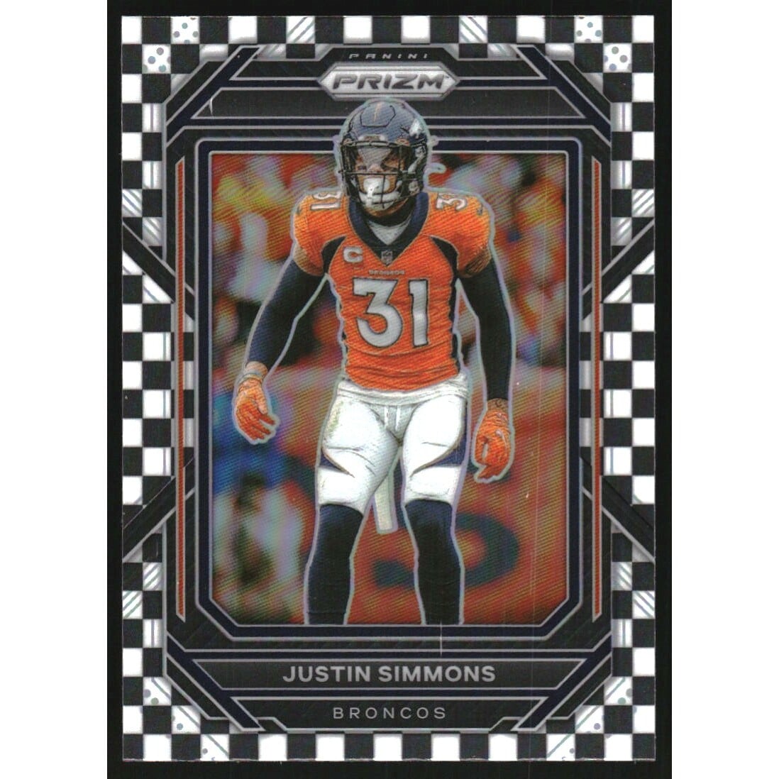 2022 Panini Prizm Prizms Black and White Checker #91 Justin Simmons. rookie card picture