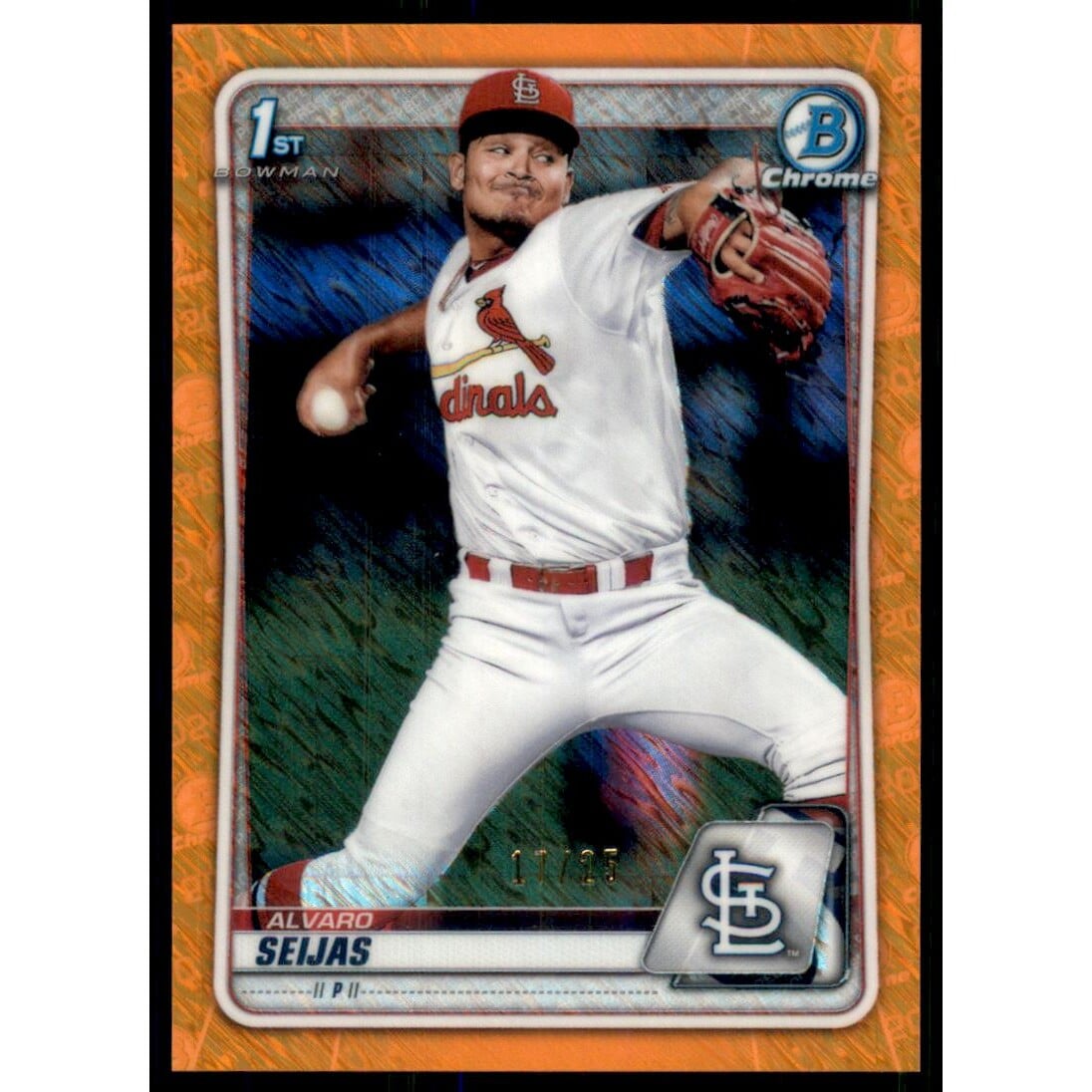 2020 Bowman Chrome Prospects Orange Shimmer Refractors #BCP60 Alvaro Seijas. rookie card picture