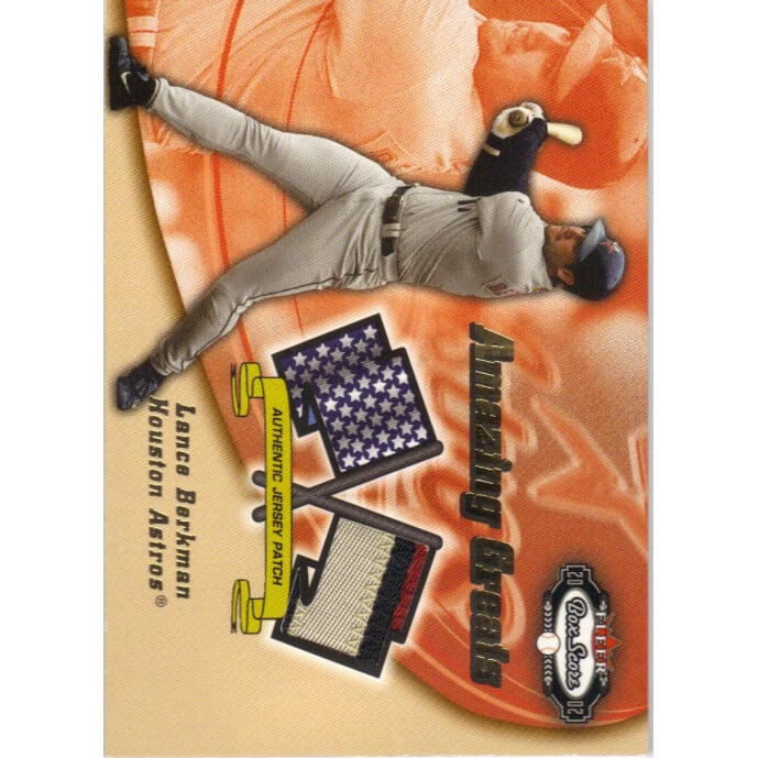 2002 Fleer Box Score Amazing Greats Patch #1 Lance Berkman. rookie card picture