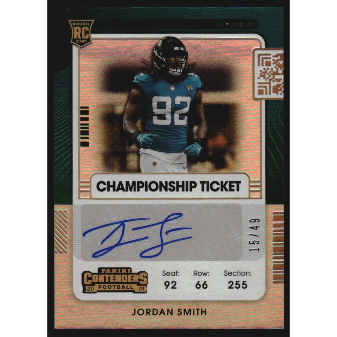 2021 Panini Contenders Championship Ticket #204 Jordan Smith AU. rookie card picture
