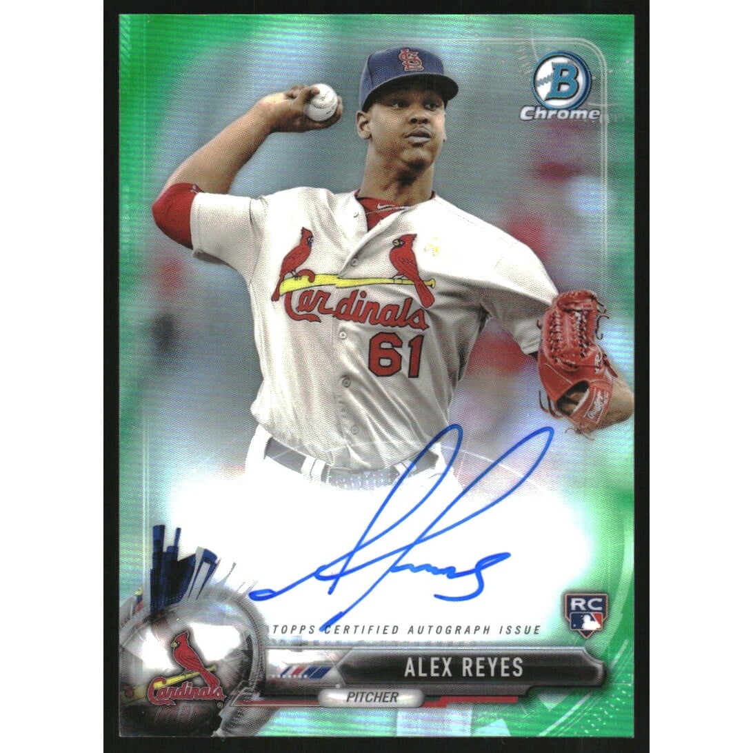 2017 Bowman Chrome Rookie Autographs Green Refractors #CRAAR Alex Reyes. rookie card picture