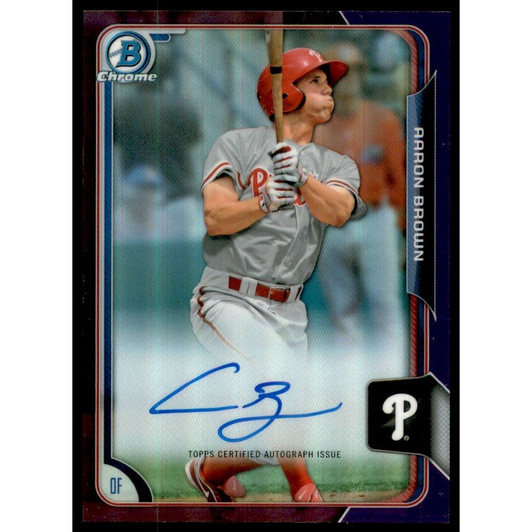 2015 Bowman Chrome Prospect Autographs Purple Refractors #BCAPABR Aaron Brown. rookie card picture