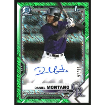 2021 Bowman Chrome Prospect Autographs Green Shimmer Refractors #CPADM Daniel Montano