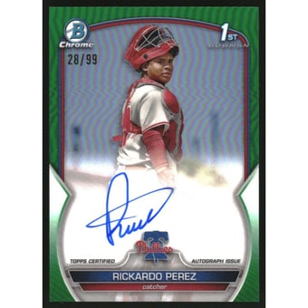 2023 Bowman Chrome Prospect Autographs Green Refractors #CPARPZ Rickardo Perez
